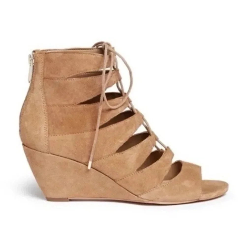 Sam Edelman Santina Neutral Suede Beige Caged Lace Wedge Womens Shoes Size 7.5
